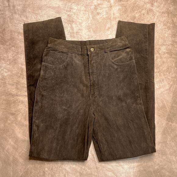 Vintage 90s Danielle Martin High Waisted Straight Leg Brown Leather Suede Pants - Picture 8 of 9
